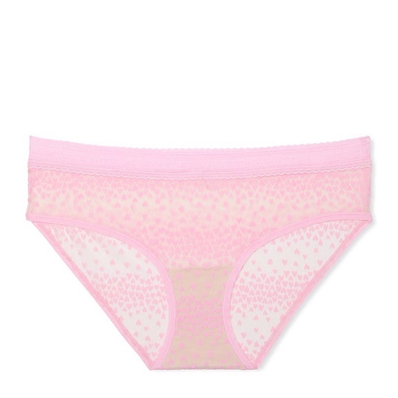 Victoria's Secret Logo Flocked Hearts Hiphugger Panty Pink Flocked Hearts S NEW - Picture 3 of 6